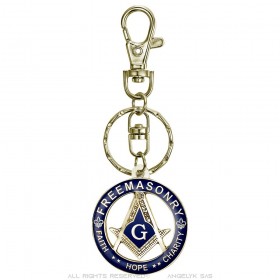 Freemason key ring Vintage sepia metal blue enamel  IM#25866