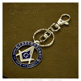 Freemason key ring Vintage sepia metal blue enamel  IM#25867