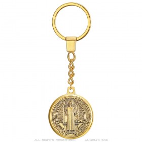 Porte-Clé médaille de Saint-Benoît Métal doré  IM#25873