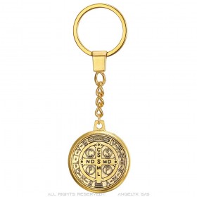 Keyring Saint-Benoît medal Gilded metal  IM#25874