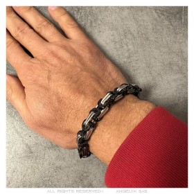 Bracelet homme maille byzantine Acier inoxydable Noir 21cm  IM#25888