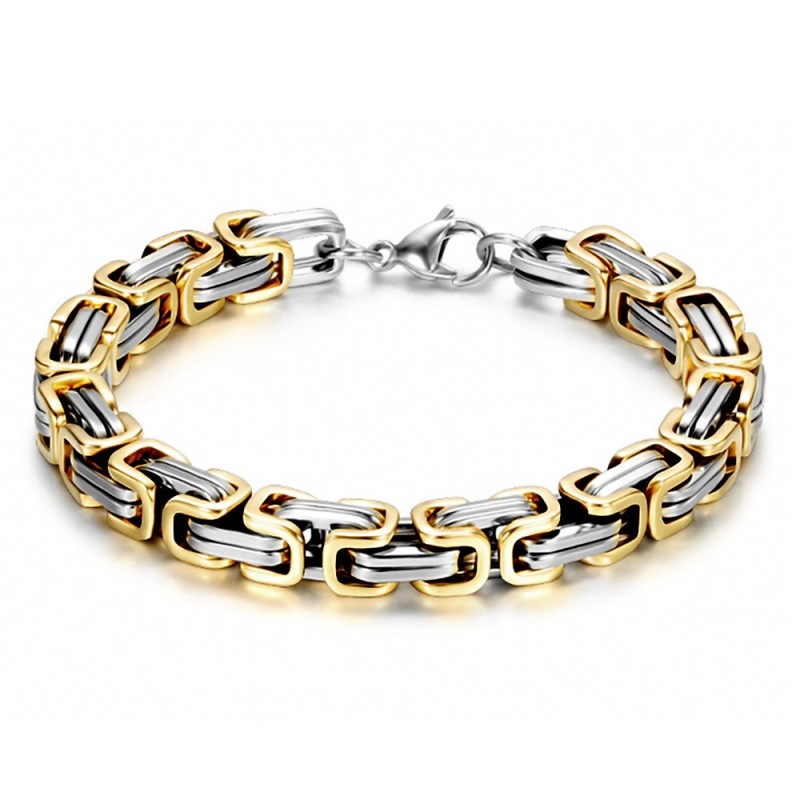 Bracciale da uomo a maglia bizantina Acciaio inossidabile Oro 22cm IM#25891