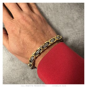 Pulsera de malla bizantina para hombre Acero inoxidable Oro 22cm IM#25893