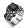 Bague royaliste homme femme dragon Pierre noire Acier inoxydable  IM#25904