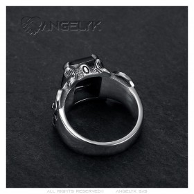 Bague royaliste homme femme dragon Pierre noire Acier inoxydable  IM#25906