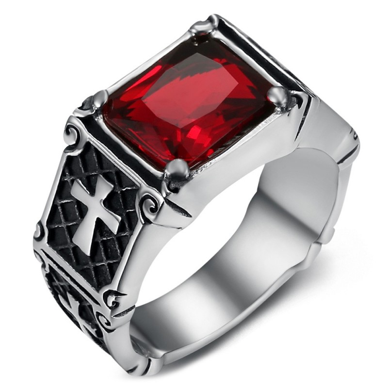 Bague pierre rouge Homme Femme royaliste Acier inoxydable  IM#26018