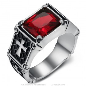 Anello in pietra rossa per uomo e donna, realista, acciaio inossidabile, IM#26019