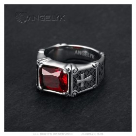 Red stone ring for men and women, royalist, stainless steel, IM#26020