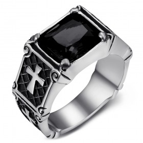 Black stone ring Men's Women's royalist Stainless steel IM#26024