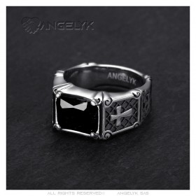 Anillo de piedra negra Hombre Mujer monárquico Acero inoxidable IM#26026