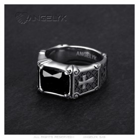 Black stone ring Men's Women's royalist Stainless steel IM#26026