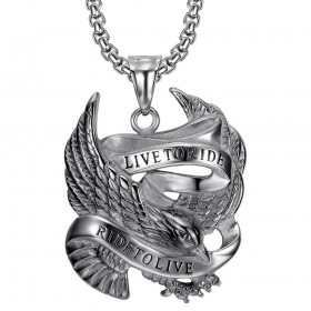 Pendentif biker Aigle Live To Ride USA Acier inoxydable Chaîne  IM#26030