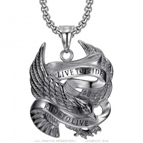 Pendentif biker Aigle Live To Ride USA Acier inoxydable Chaîne  IM#26031