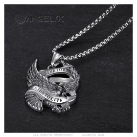 Pendentif biker Aigle Live To Ride USA Acier inoxydable Chaîne  IM#26032