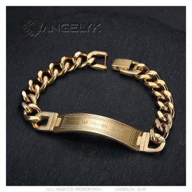 Pulsera Curb Jesus Cross para hombre Acero inoxidable Oro IM#26045