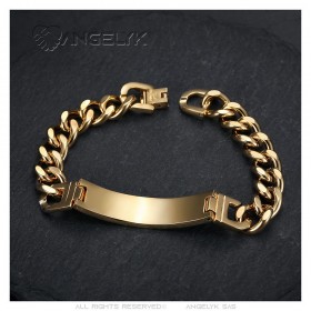 Curb chain Jesus Men's cross bracelet Stainless steel Gold IM#26046