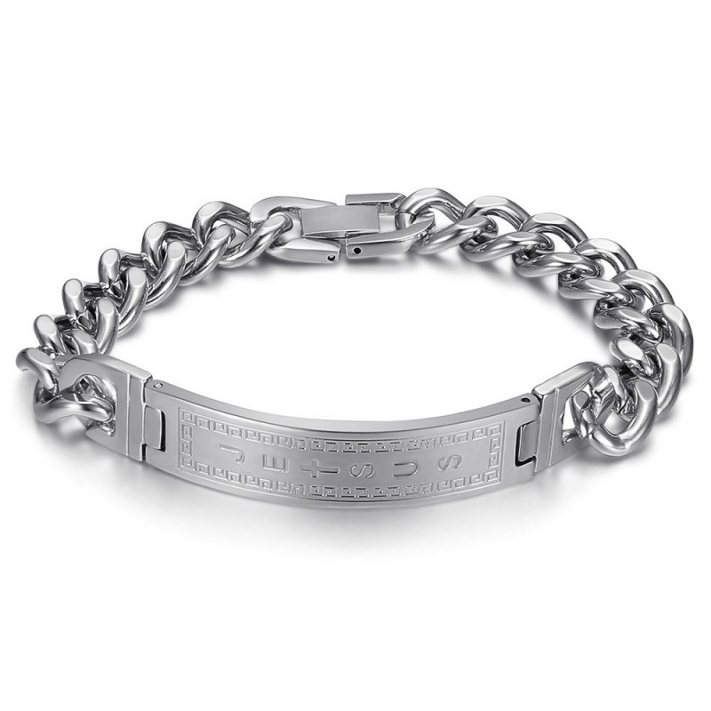 Pulsera Curb Jesus Cross para hombre Acero inoxidable Plata IM#26049