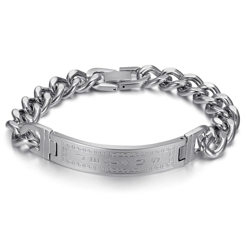 Curb Jesus Cross bracelet for men Stainless steel Silver IM#26049