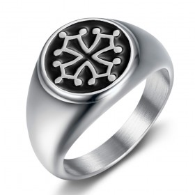Signet Ring Occitan Cross of Languedoc Steel Silver IM#26055