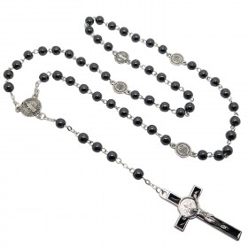 Rosary Catholic Hematite Cross of Saint Benedict  IM#26079