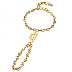 Bracelet de main Lettre initiale Graine de café Acier inoxydable Or  IM#26117