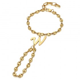Bracelet de main Lettre initiale Graine de café Acier inoxydable Or  IM#26133