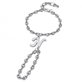 Bracelet de main Lettre initiale Graine de café Acier inoxydable Argent  IM#26152