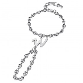 Bracelet de main Lettre initiale Graine de café Acier inoxydable Argent  IM#26161
