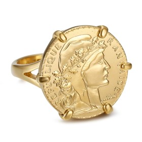 Anillo Marianne Coq con portamonedas 20 Francos Chapado en Oro IM#26174