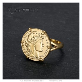 Marianne Coq ring with coin holder 20 Francs Gold Plated IM#26176