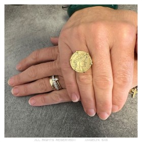 Anillo Marianne Coq con portamonedas de 20 francos chapado en oro IM#26178