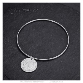 Bracelet jonc Marianne Coq Acier inoxydable 316l Argent 65mm  IM#26227