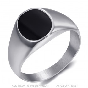 Anillo De Sellar Pequeño Cabujón Esmalte Negro Acero 316L bobijoo