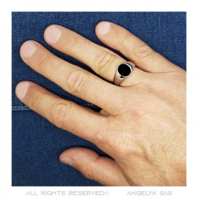 Anillo De Sellar Pequeño Cabujón Esmalte Negro Acero 316L bobijoo