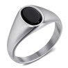 Oval Onyx cabochon signet ring 9*6mm Silver stainless steel IM#26304