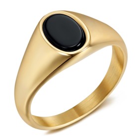 Oval Onyx cabochon signet ring 9*6mm Stainless steel gold IM#26311