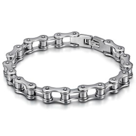 Motorcycle chain bracelet Silver stainless steel 22cm 9mm IM#26318