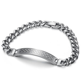 Bracelet franc-maçon Gourmette Pavé 21cm 8mm Acier inoxydable  IM#26328