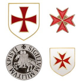 Juego de 4 pines templarios con escudos, sello y cruz de Malta IM#26361