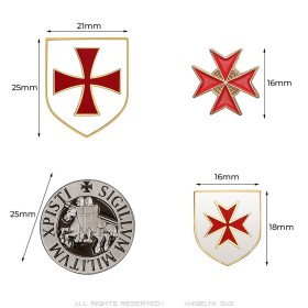 Juego de 4 pines Escudos Templarios, Sello, Cruz de Malta IM#26362