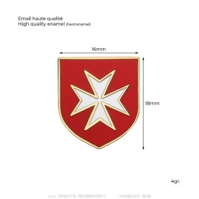Weiße Anstecknadel mit Wappen des Malteserkreuzes und Templer-Wappen IM#26388