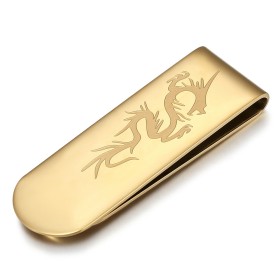 Clip para billetes de dragón Acero inoxidable dorado con oro fino IM#26453