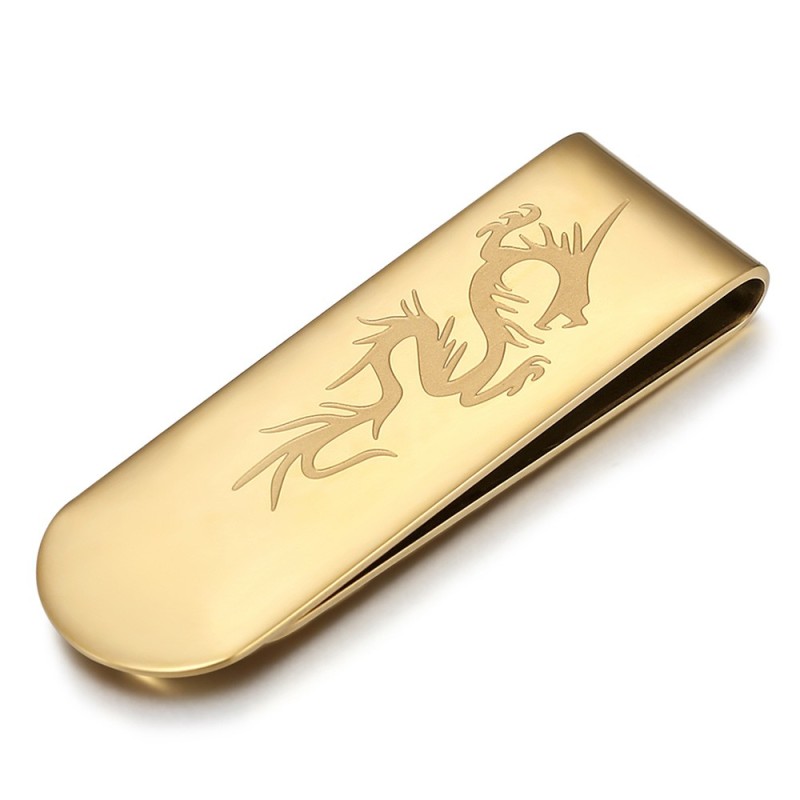Dragon money clip Stainless steel gilded with fine gold IM#26453
