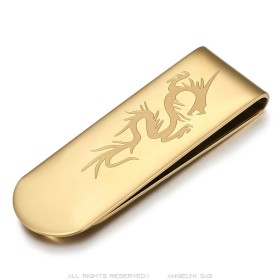 Clip para billetes de dragón Acero inoxidable dorado con oro fino IM#26454