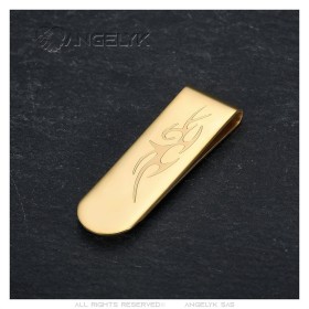 Tribal money clip Stainless steel gilded with fine gold IM#26461