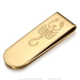 Fermasoldi Scorpione Acciaio inossidabile dorato con oro fino IM#26466