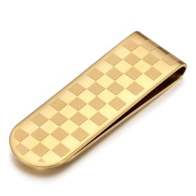 Clip para billetes Damier de acero inoxidable dorado con oro fino IM#26471