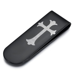 Fermasoldi Croce Templare in acciaio inossidabile titanio nero IM#26477