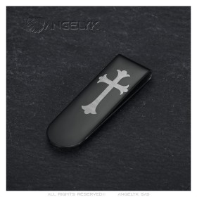 Pince à billet Templier Croix Acier Inoxydable noir titane  IM#26479
