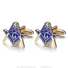 Freemason Cufflinks Gilded with fine gold blue enamel IM#26484